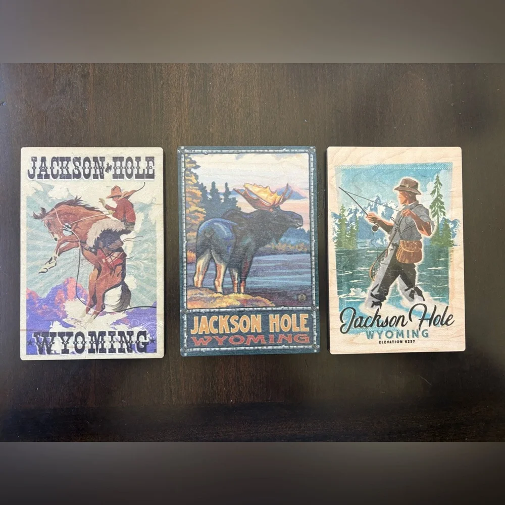 Lot Of Three Jackson Wyoming  Wooden Mailable Postcards Unique Souvenirs